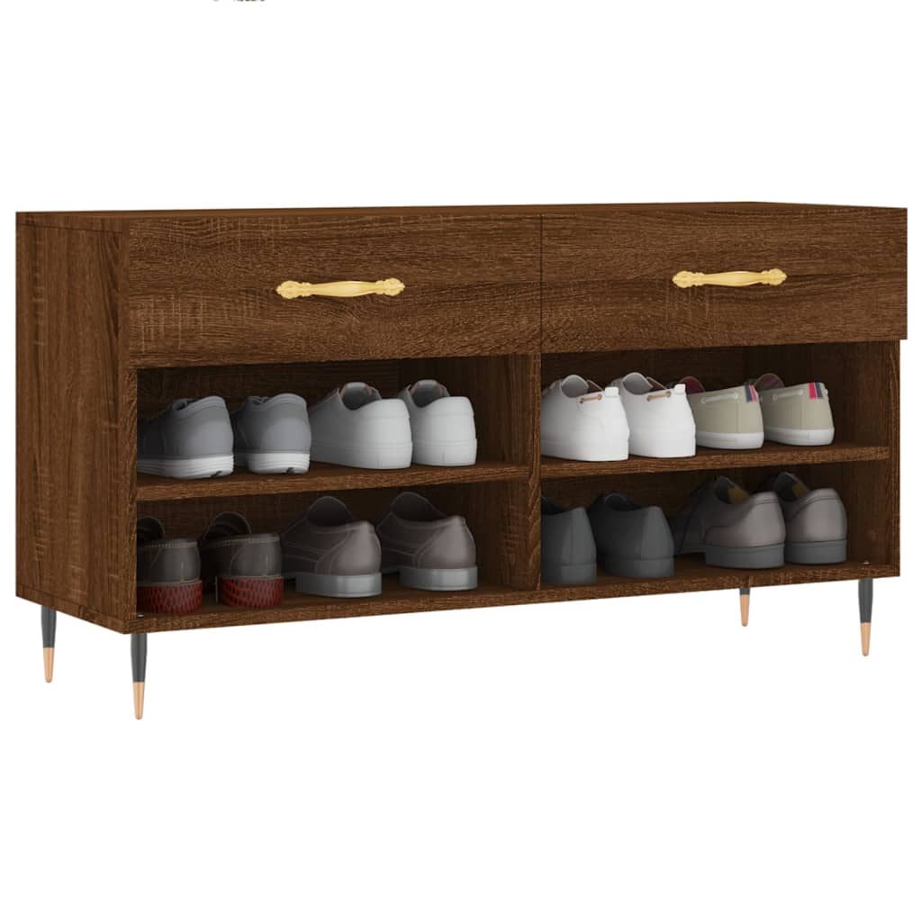 skobænk 102x35x55 cm konstrueret træ brun egetræsfarve