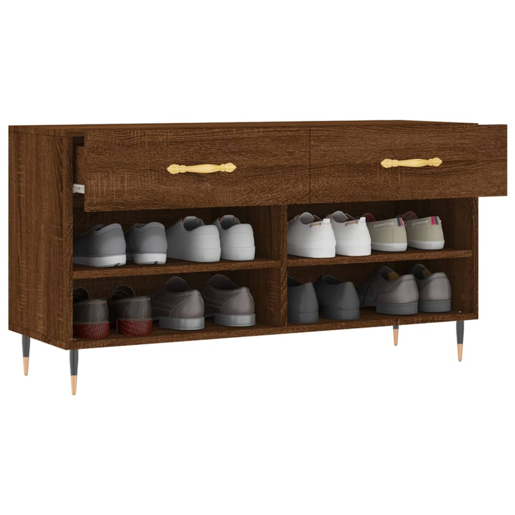 skobænk 102x35x55 cm konstrueret træ brun egetræsfarve