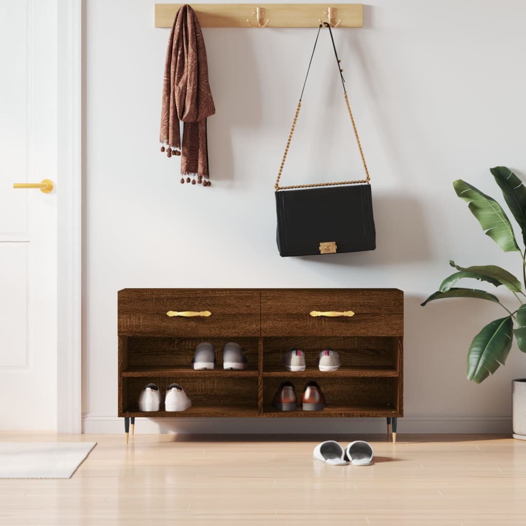 skobænk 102x35x55 cm konstrueret træ brun egetræsfarve