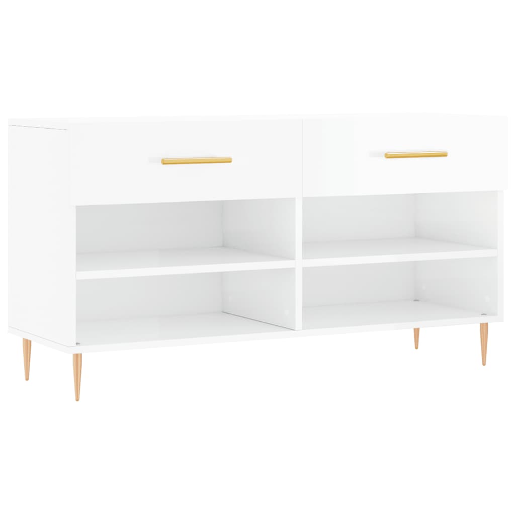 skobænk 102x35x55 cm konstrueret træ hvid højglans