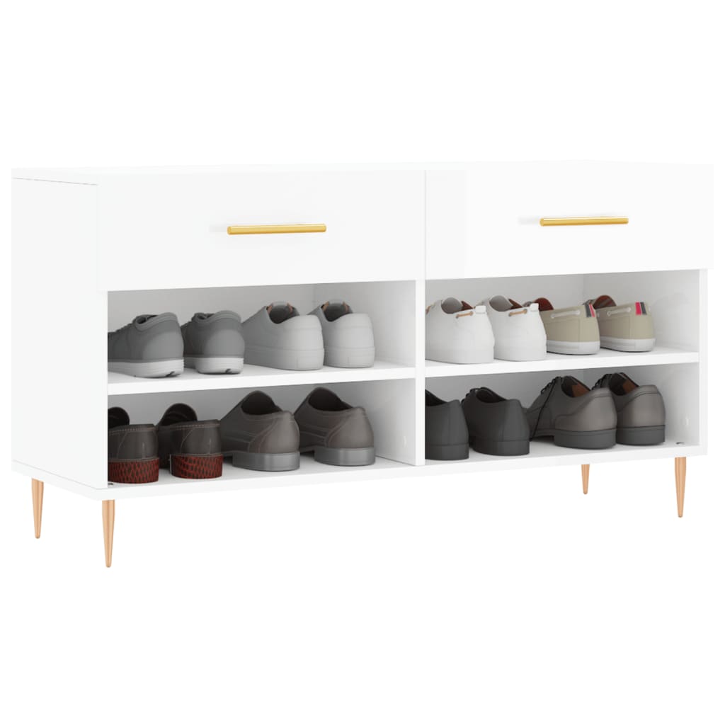 skobænk 102x35x55 cm konstrueret træ hvid højglans