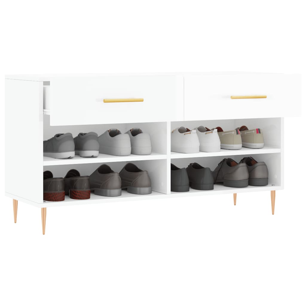 skobænk 102x35x55 cm konstrueret træ hvid højglans