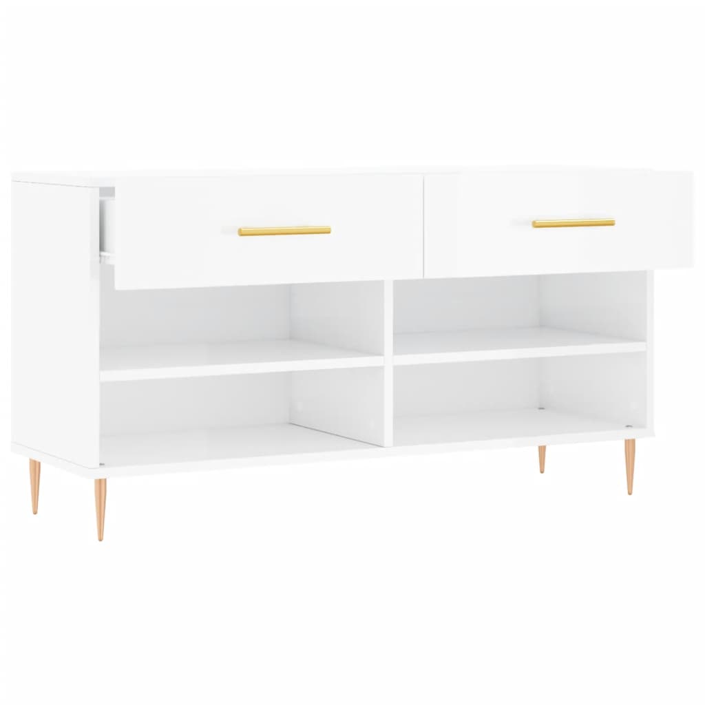 skobænk 102x35x55 cm konstrueret træ hvid højglans