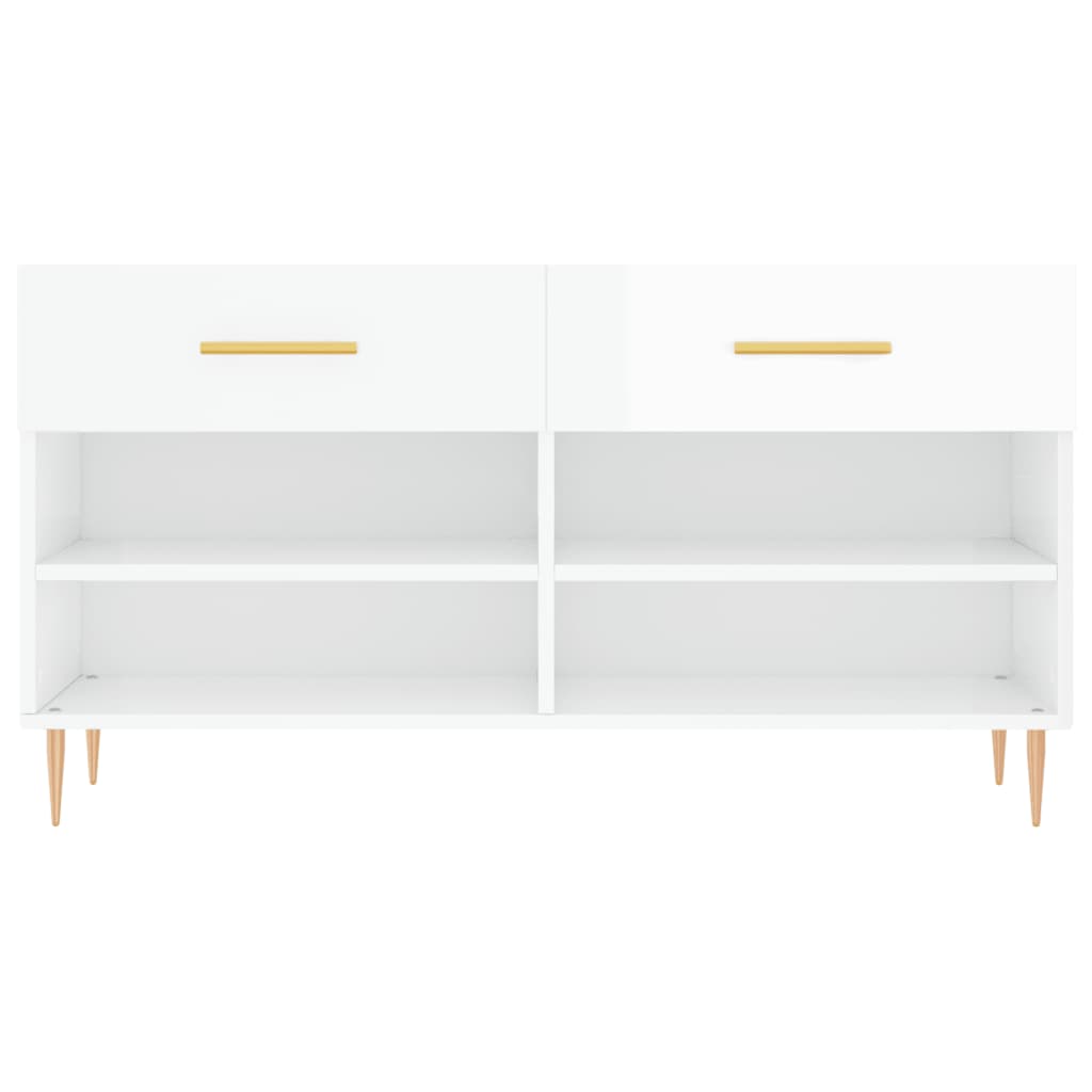 skobænk 102x35x55 cm konstrueret træ hvid højglans