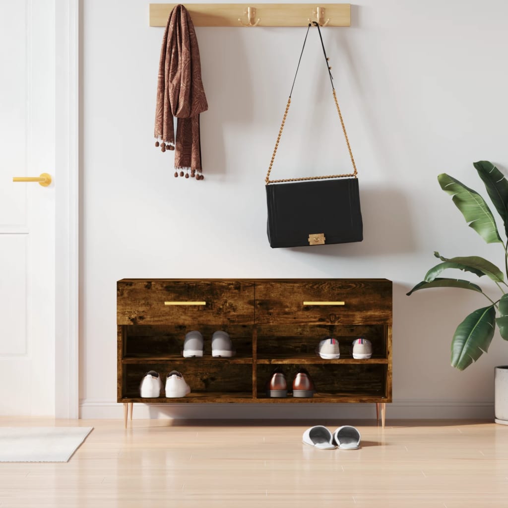 skobænk 102x35x55 cm konstrueret træ røget egetræsfarve