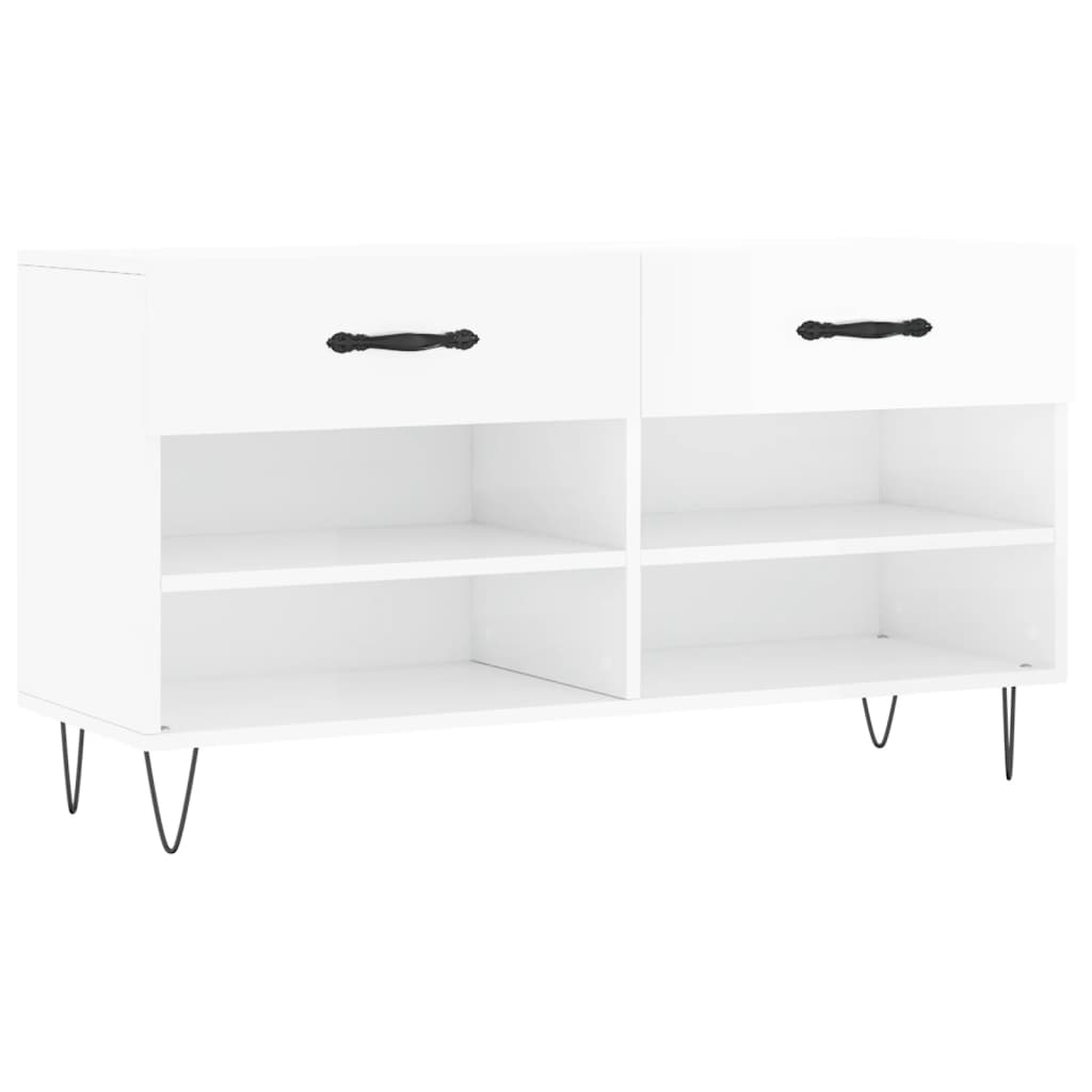 skobænk 102x35x55 cm konstrueret træ hvid højglans