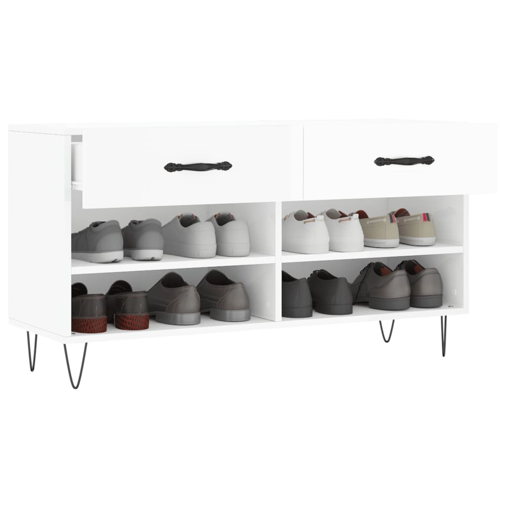 skobænk 102x35x55 cm konstrueret træ hvid højglans