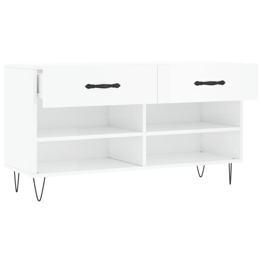 skobænk 102x35x55 cm konstrueret træ hvid højglans