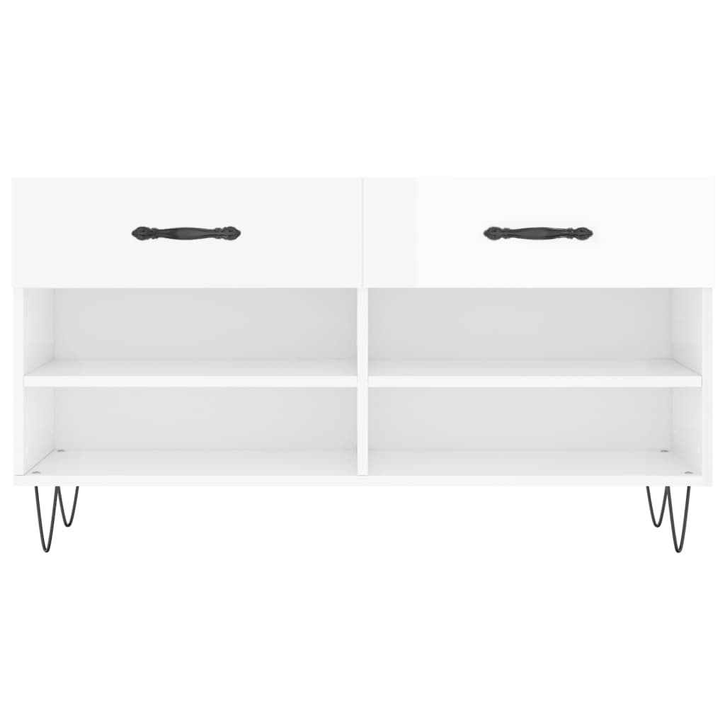 skobænk 102x35x55 cm konstrueret træ hvid højglans