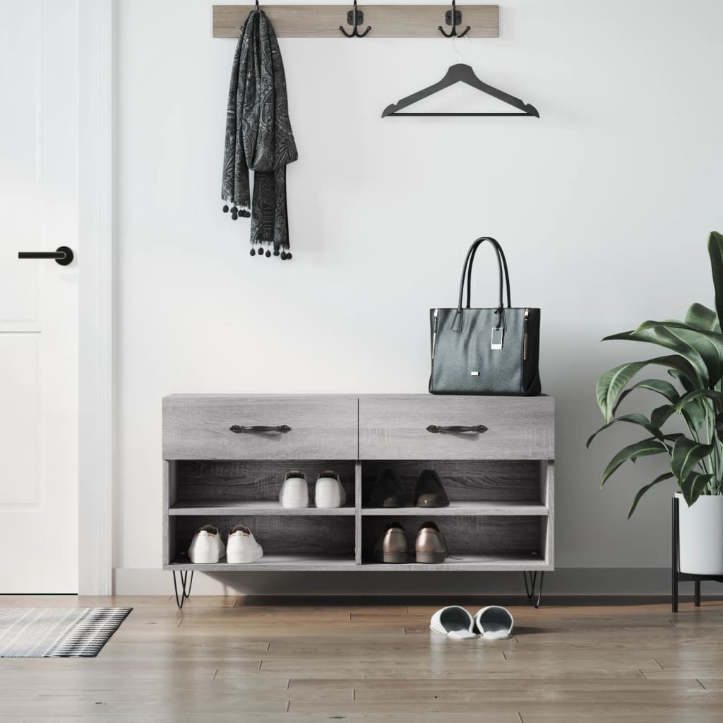 skobænk 102x35x55 cm konstrueret træ grå sonoma-eg