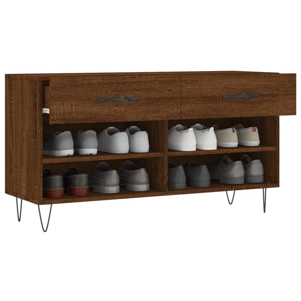 skobænk 102x35x55 cm konstrueret træ brun egetræsfarve