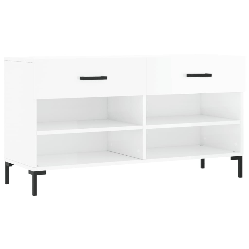 skobænk 102x35x55 cm konstrueret træ hvid højglans