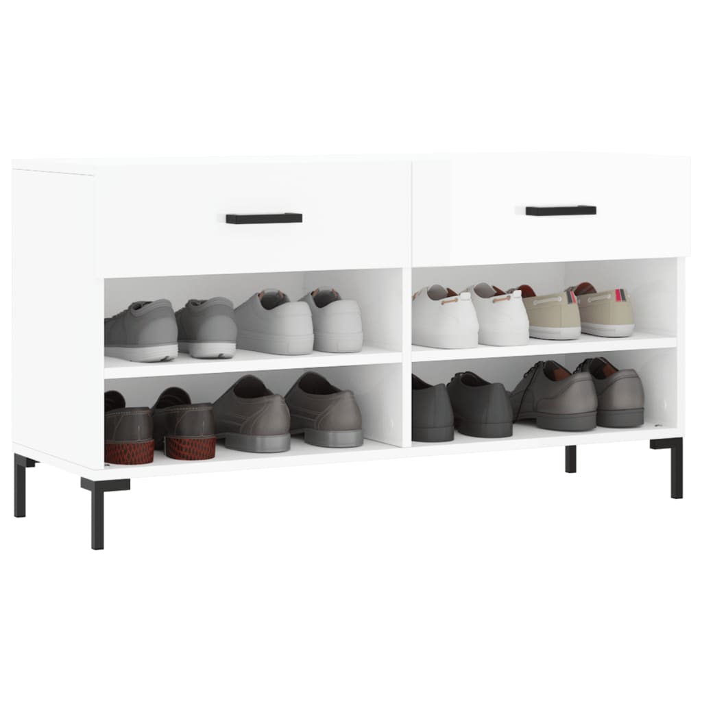 skobænk 102x35x55 cm konstrueret træ hvid højglans