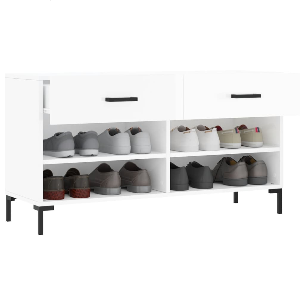 skobænk 102x35x55 cm konstrueret træ hvid højglans