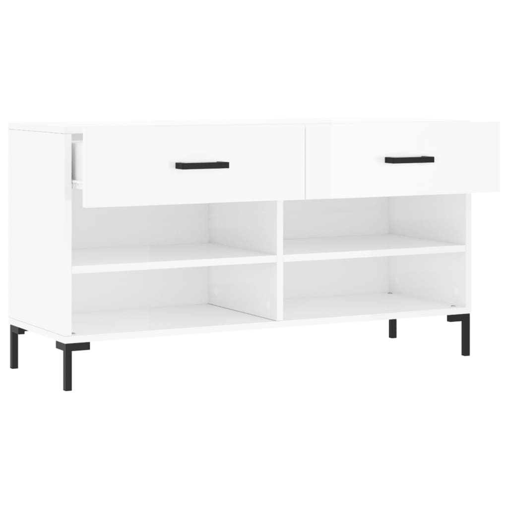 skobænk 102x35x55 cm konstrueret træ hvid højglans