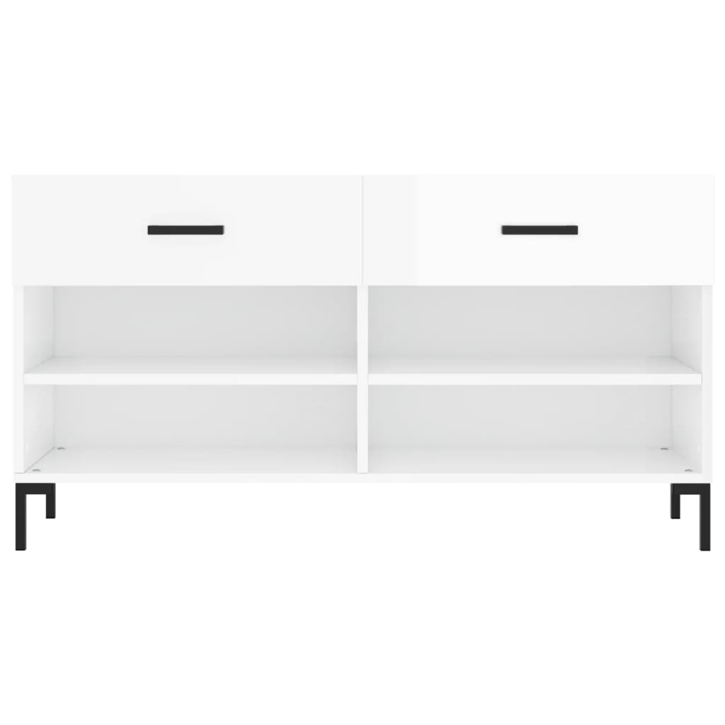 skobænk 102x35x55 cm konstrueret træ hvid højglans