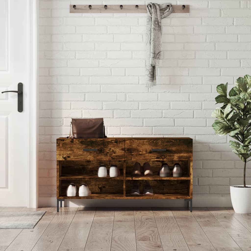 skobænk 102x35x55 cm konstrueret træ røget egetræsfarve
