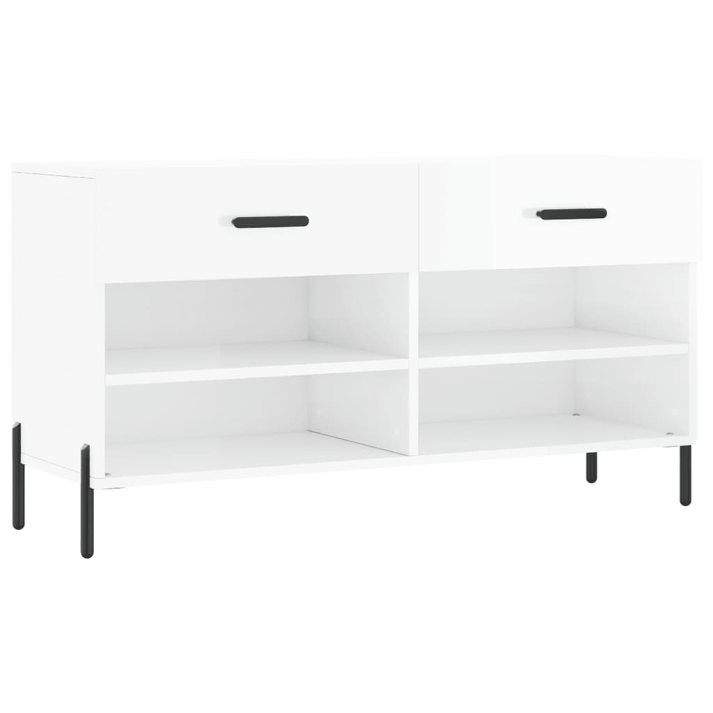 skobænk 102x35x55 cm konstrueret træ hvid højglans