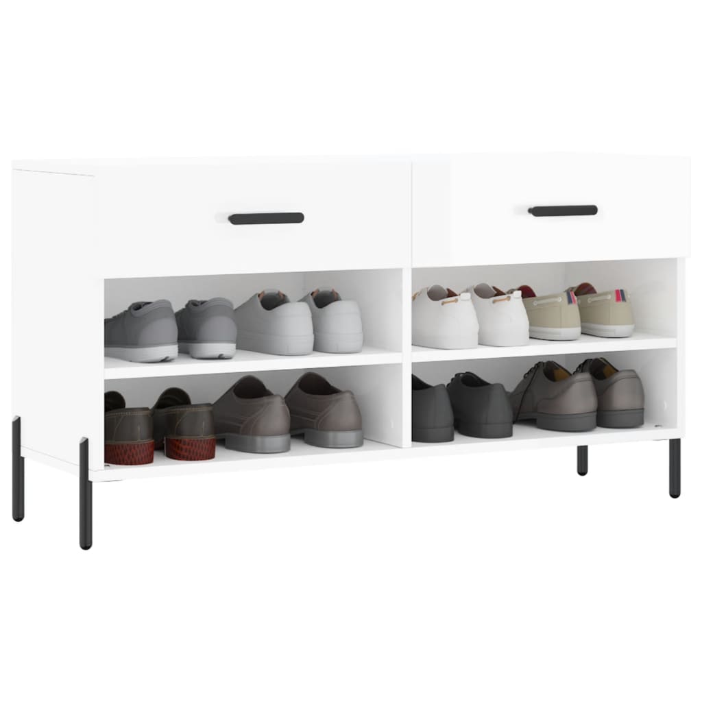 skobænk 102x35x55 cm konstrueret træ hvid højglans