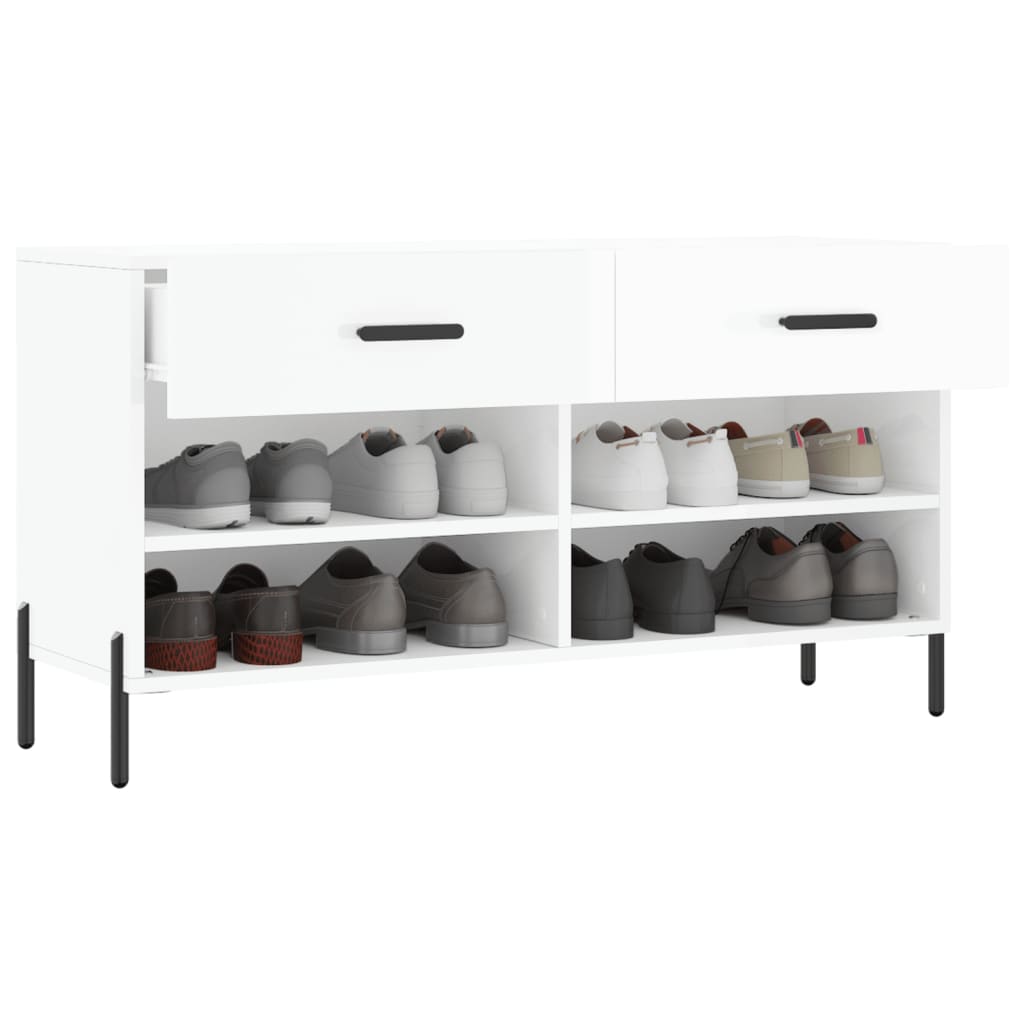skobænk 102x35x55 cm konstrueret træ hvid højglans