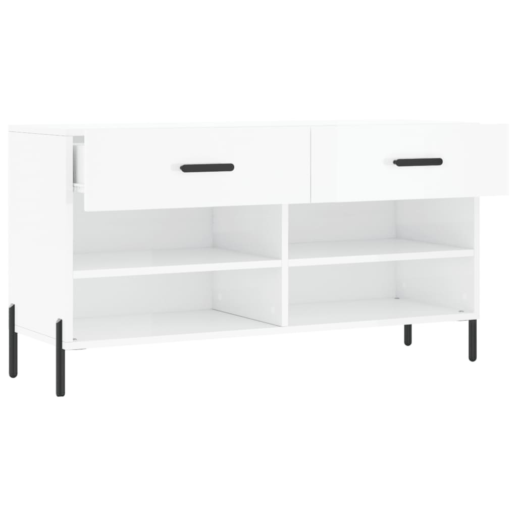skobænk 102x35x55 cm konstrueret træ hvid højglans