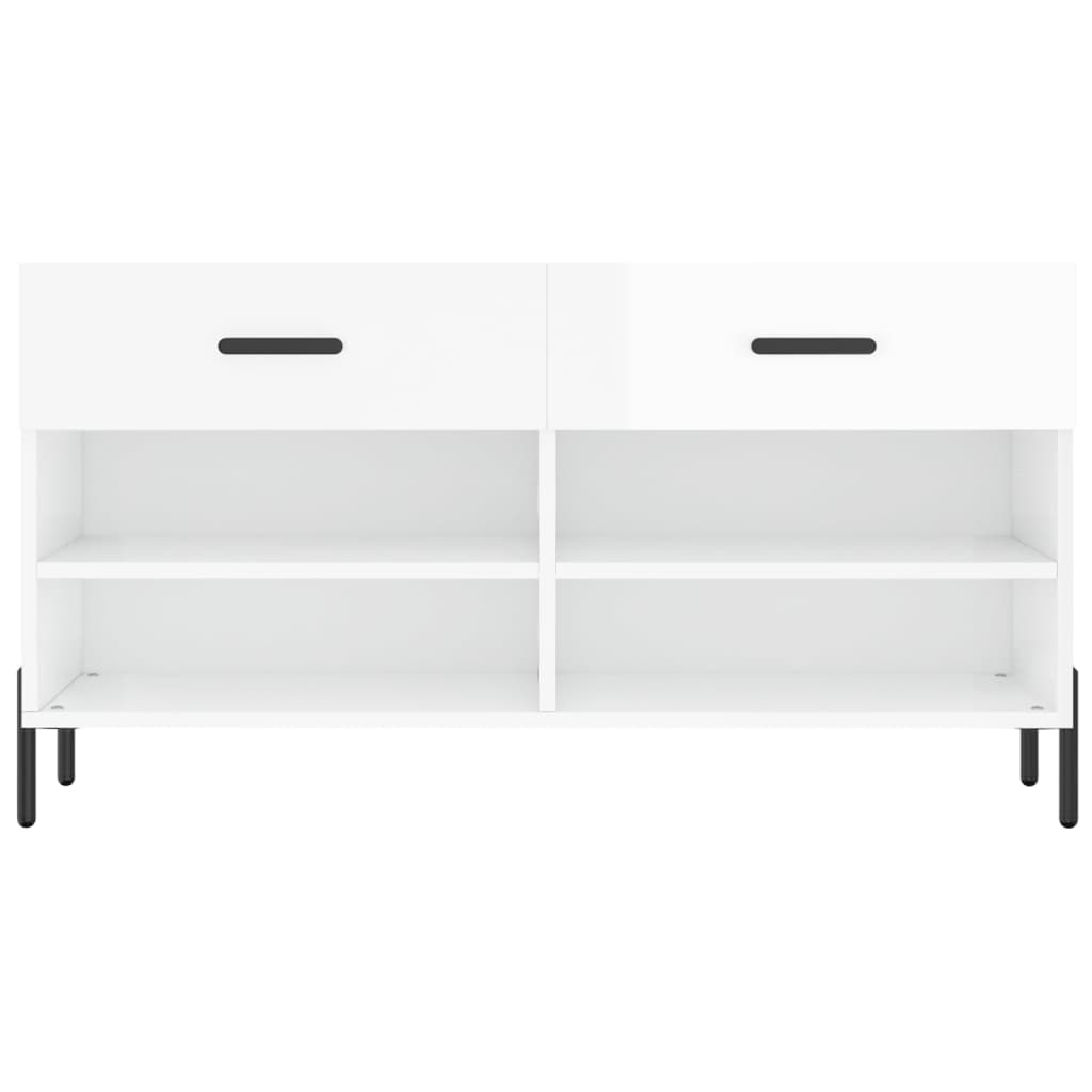 skobænk 102x35x55 cm konstrueret træ hvid højglans