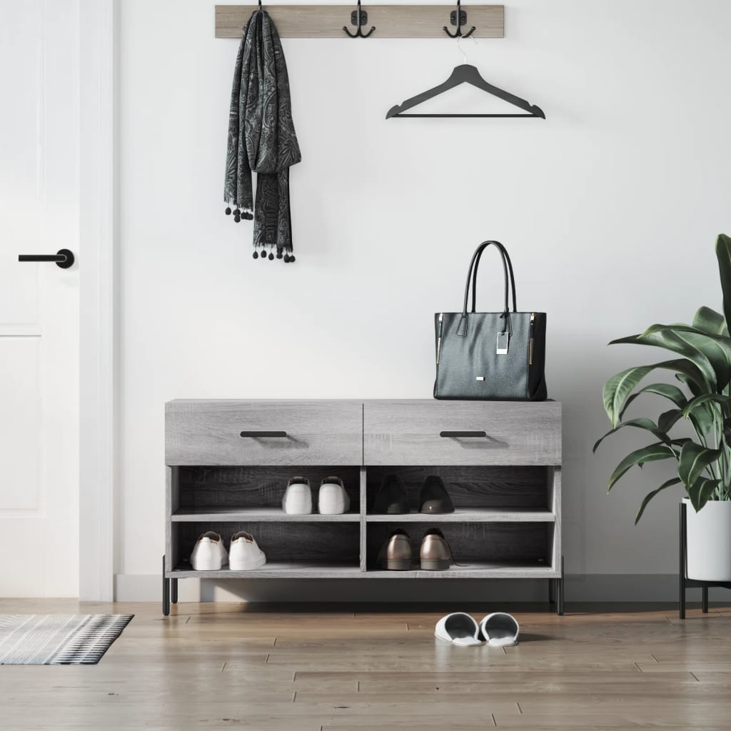 skobænk 102x35x55 cm konstrueret træ grå sonoma-eg
