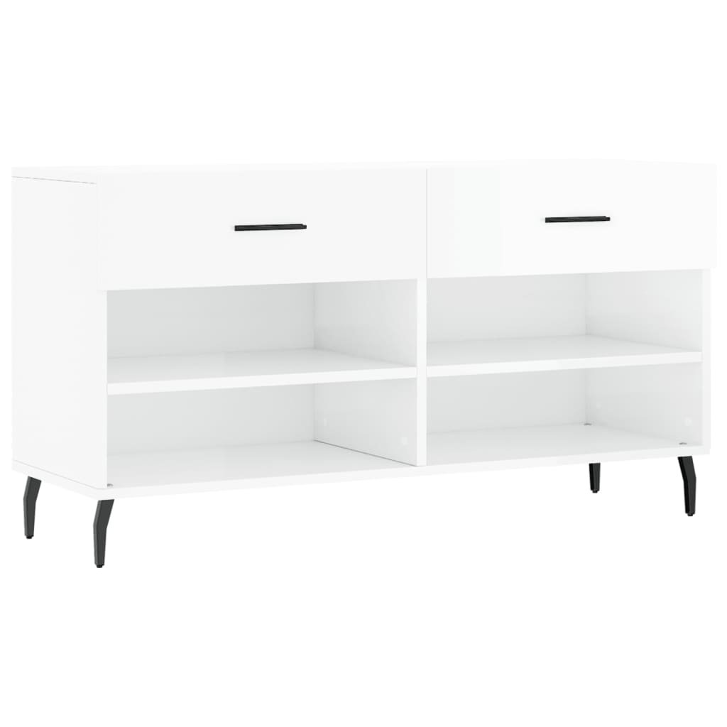 skobænk 102x35x55 cm konstrueret træ hvid højglans