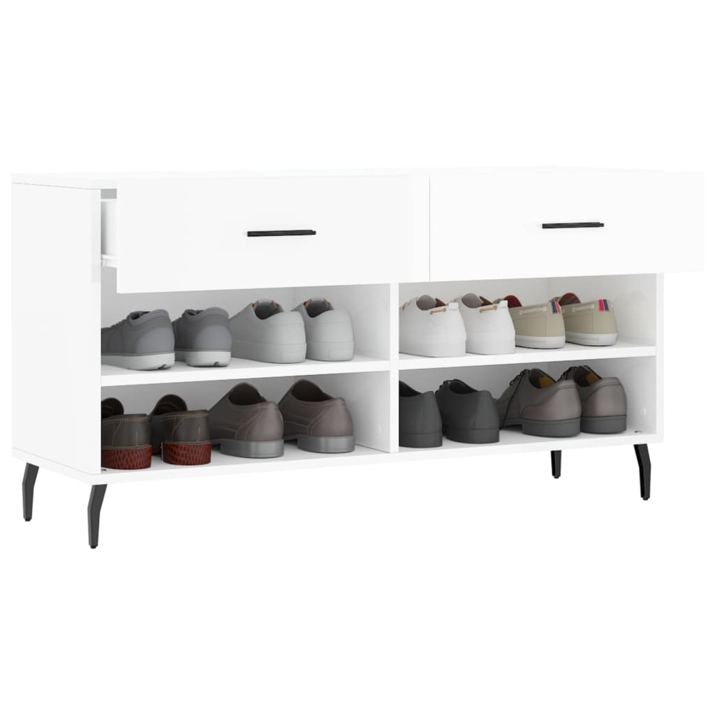 skobænk 102x35x55 cm konstrueret træ hvid højglans