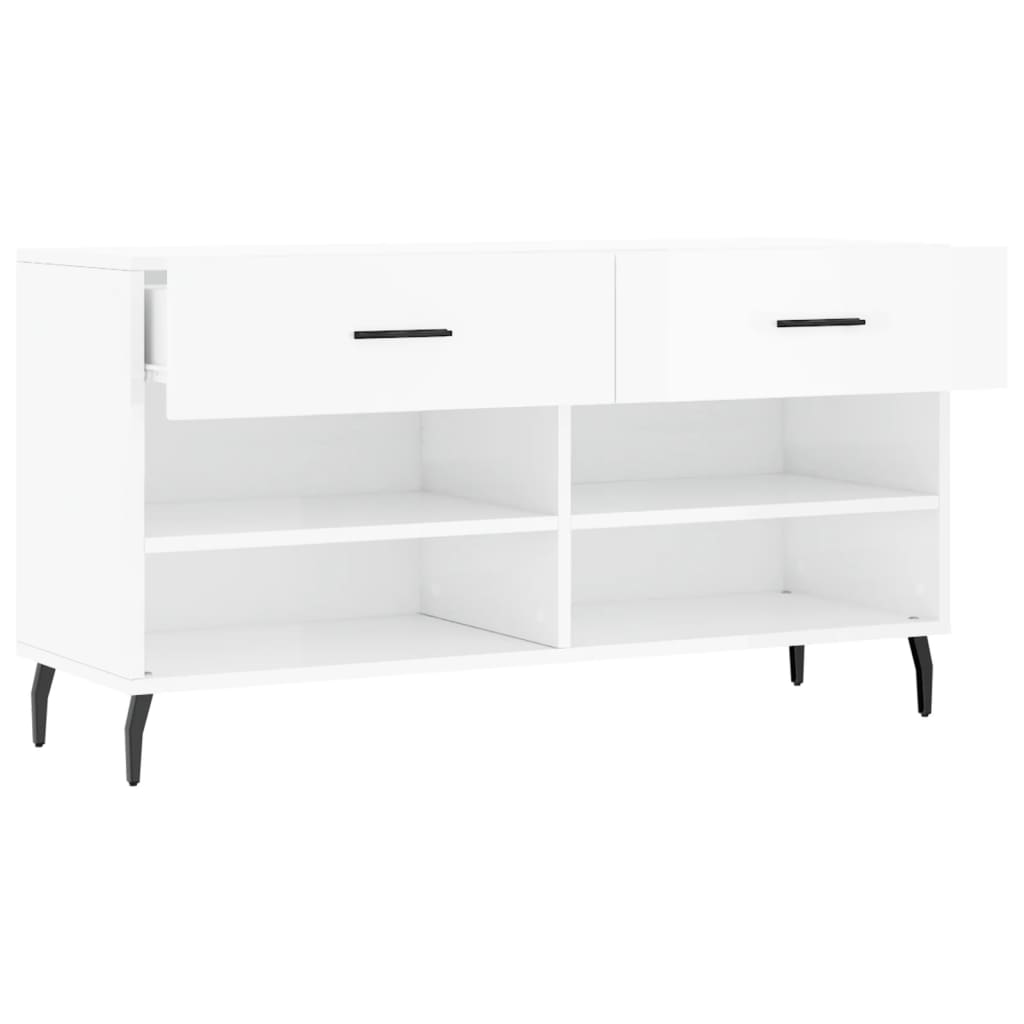skobænk 102x35x55 cm konstrueret træ hvid højglans