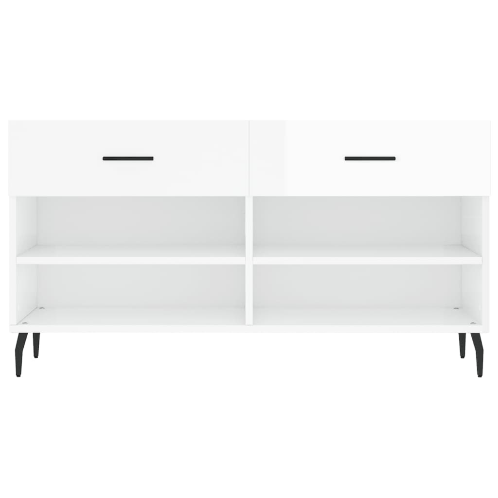 skobænk 102x35x55 cm konstrueret træ hvid højglans