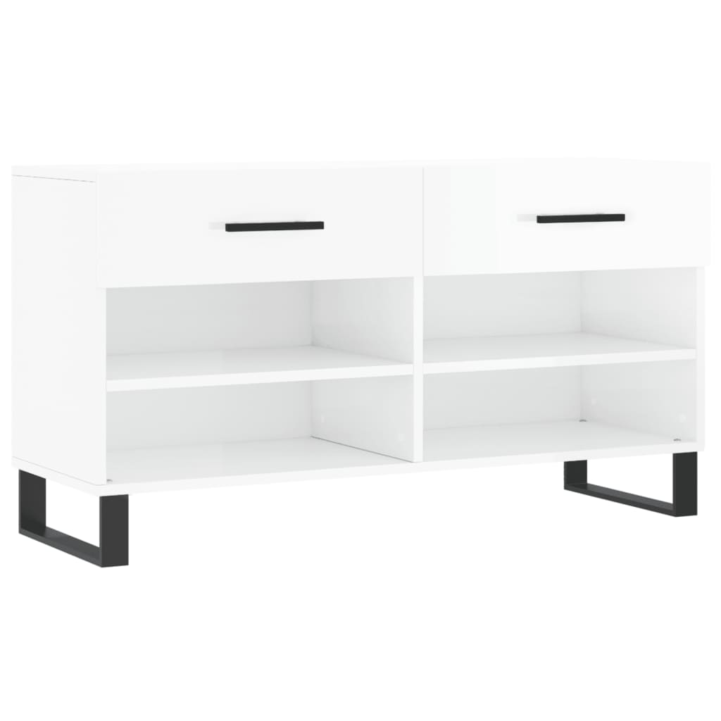 skobænk 102x35x55 cm konstrueret træ hvid højglans