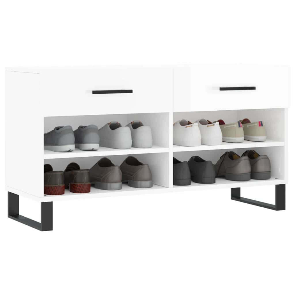 skobænk 102x35x55 cm konstrueret træ hvid højglans