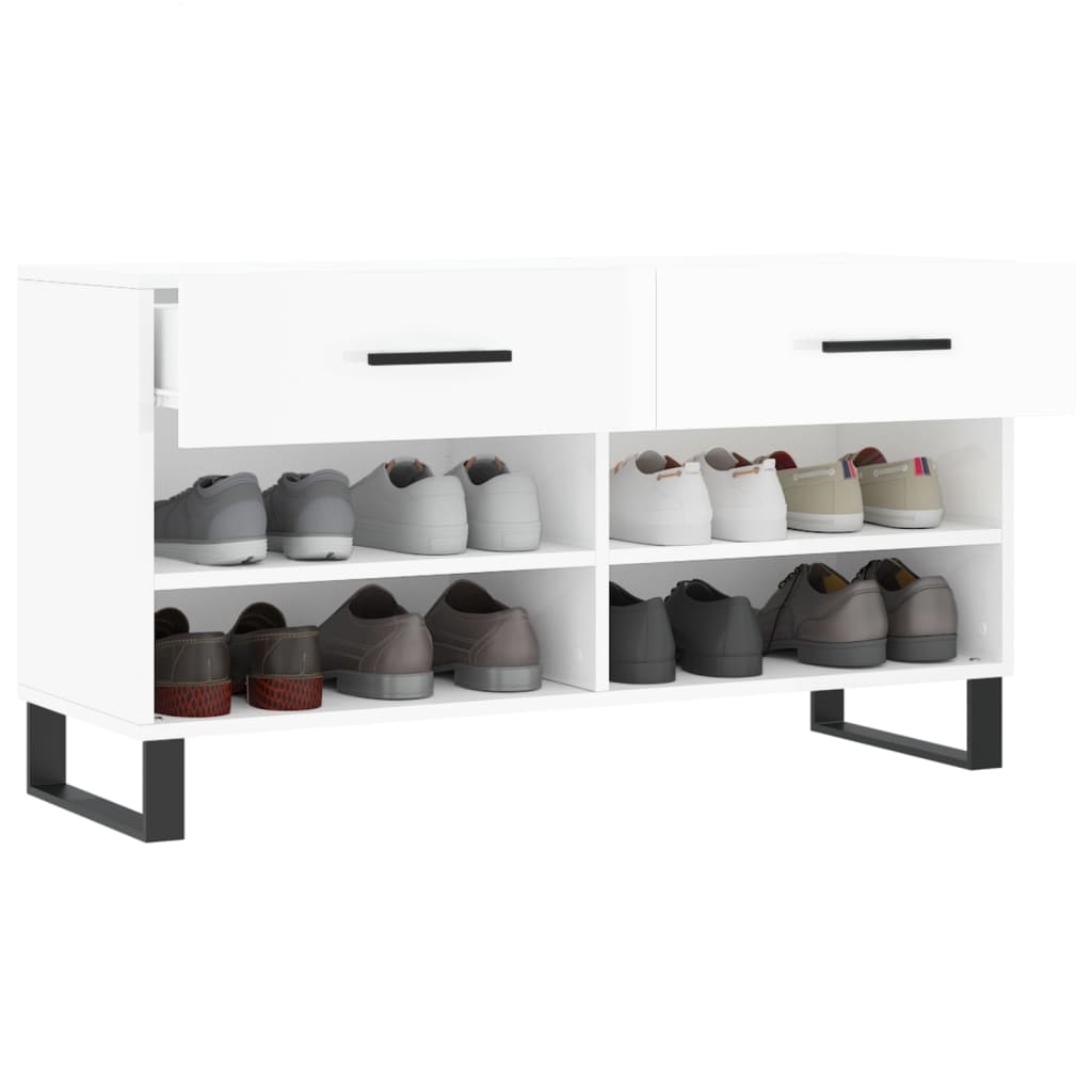 skobænk 102x35x55 cm konstrueret træ hvid højglans