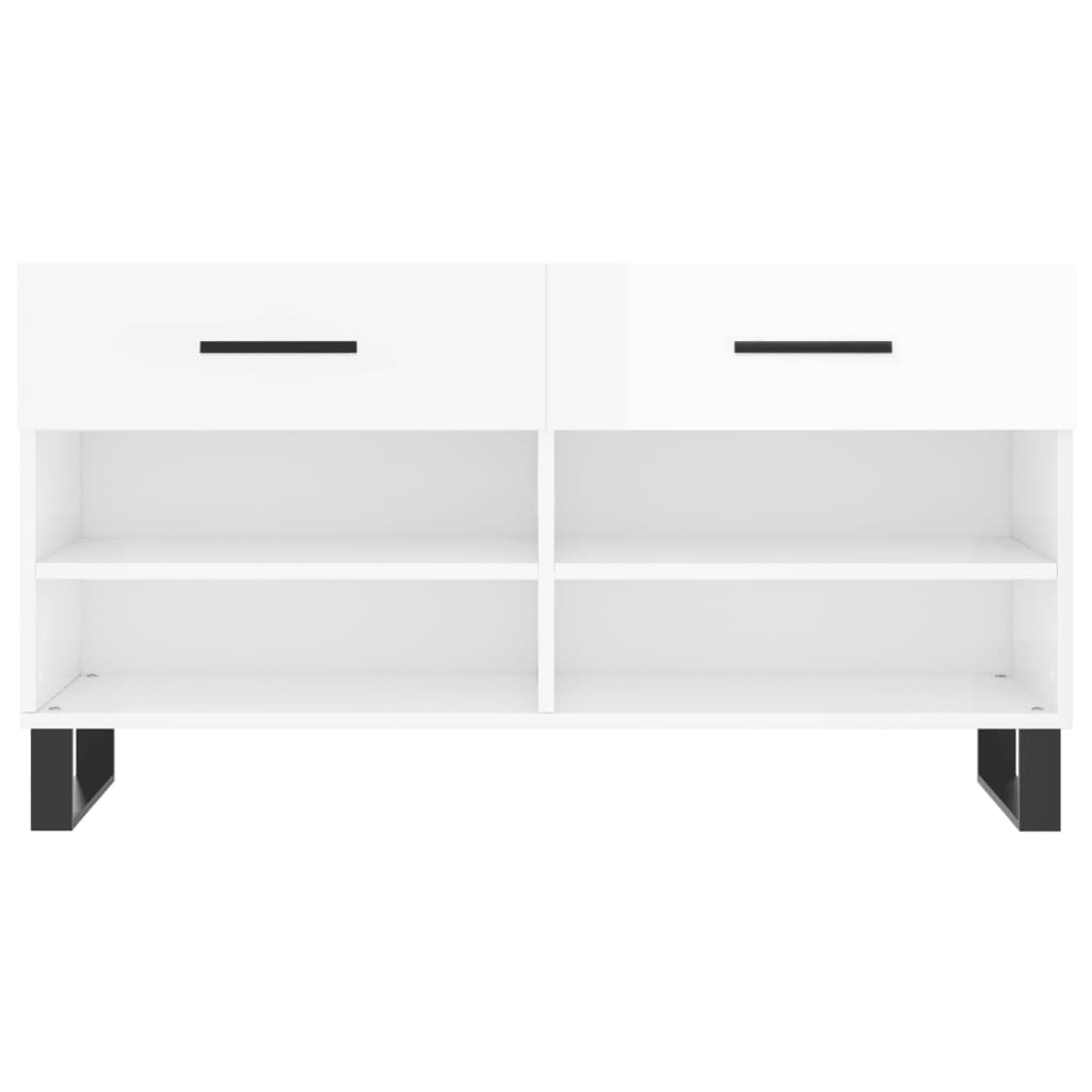 skobænk 102x35x55 cm konstrueret træ hvid højglans