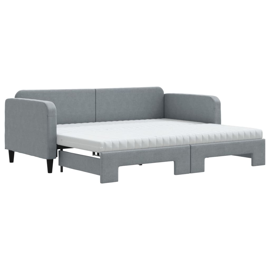daybed med udtræk og madras 90x190 cm stof lysegrå