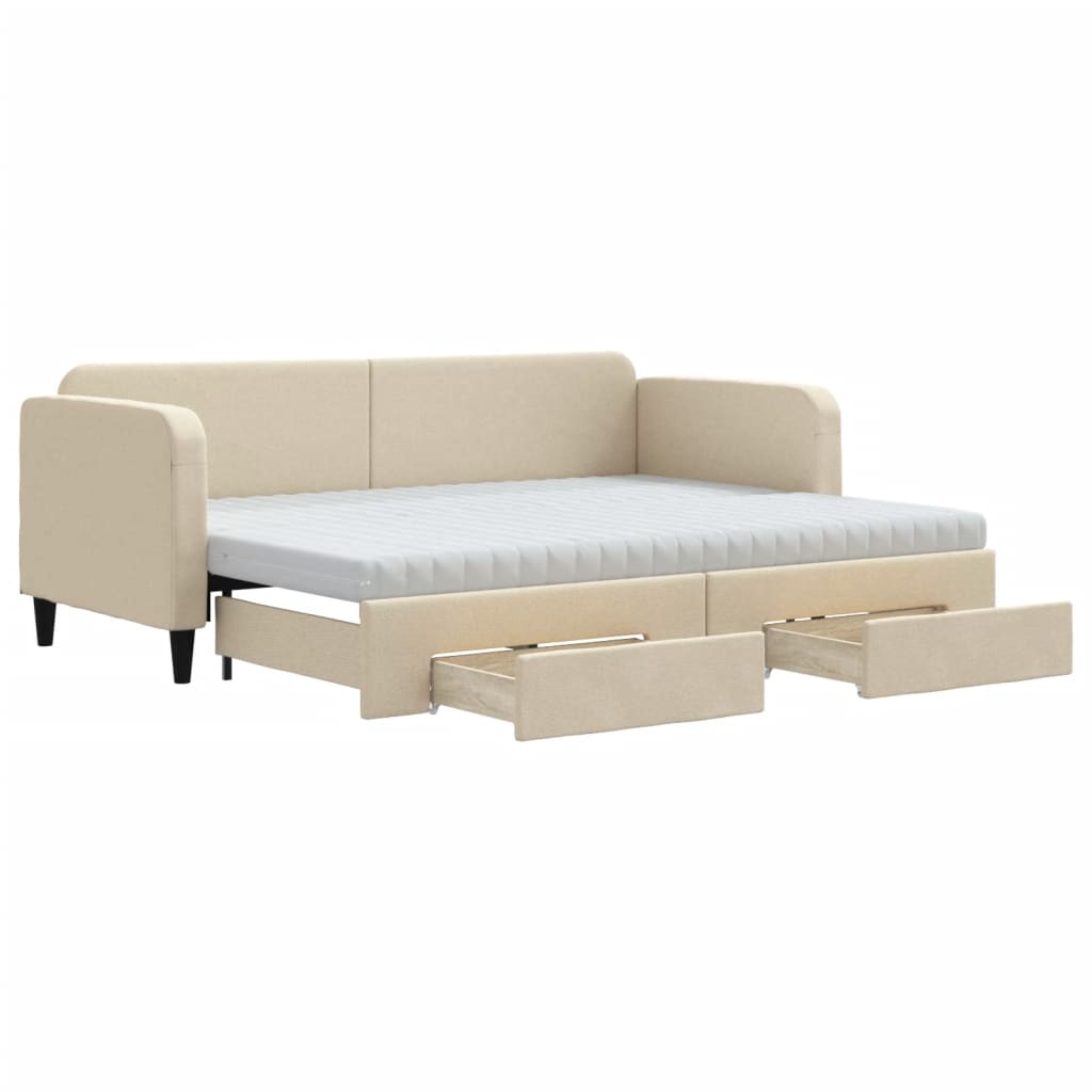 daybed med udtræk og skuffer 80x200 cm stof cremefarvet