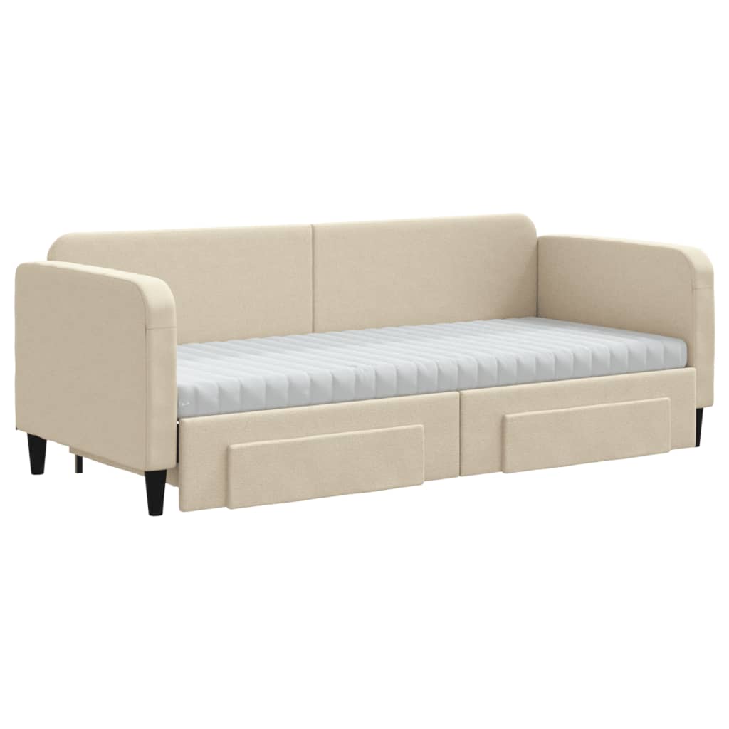 daybed med udtræk og skuffer 80x200 cm stof cremefarvet