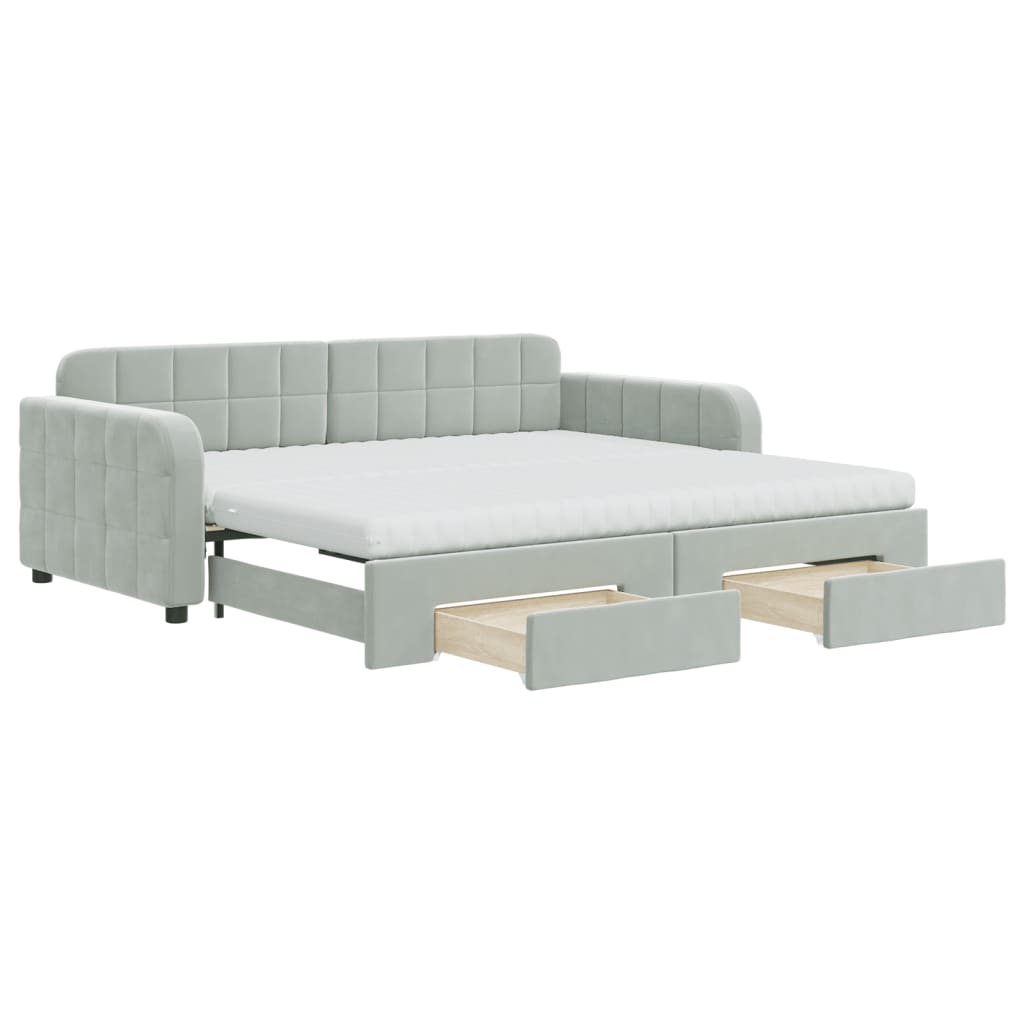 daybed med udtræk og skuffer 90x190 cm velour lysegrå