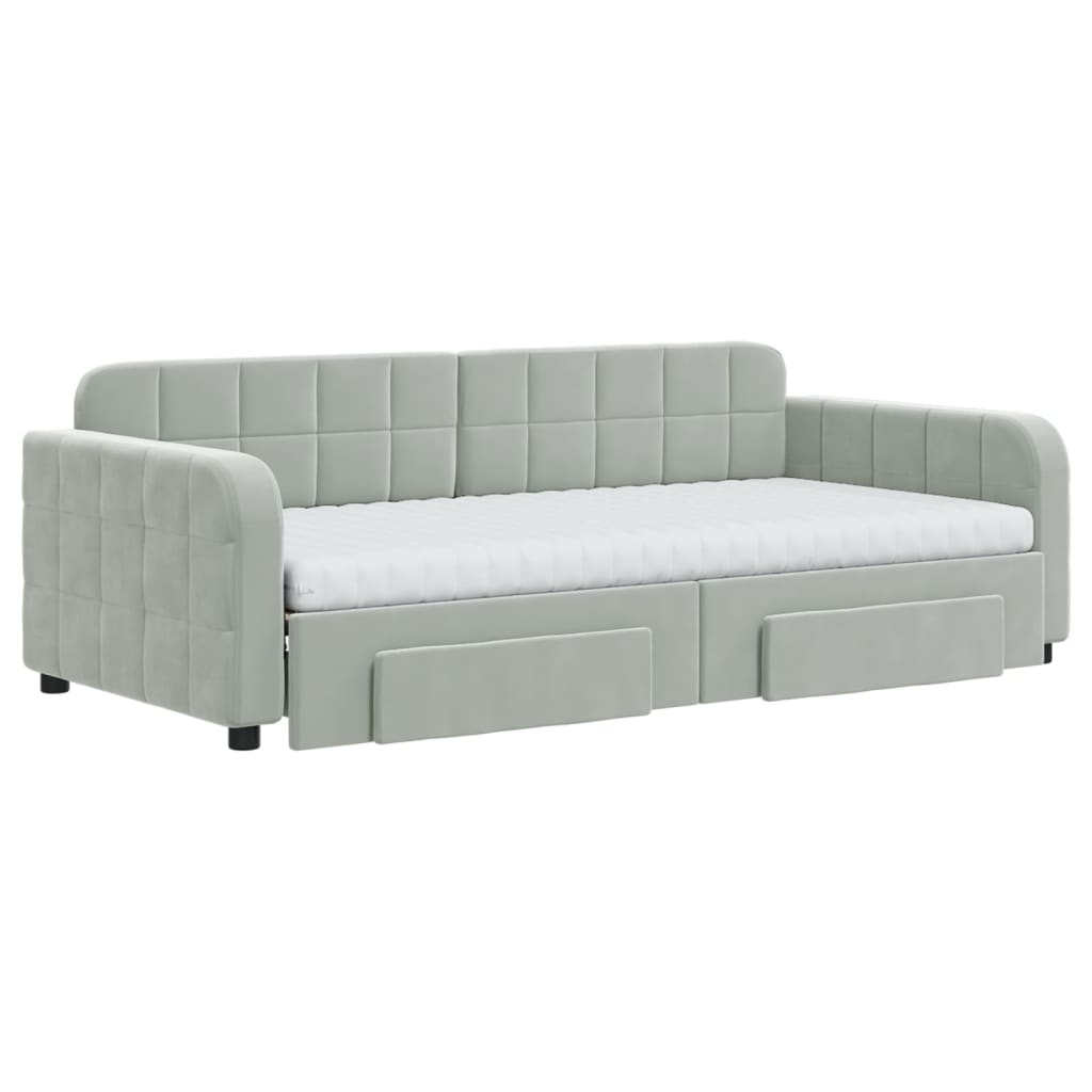 daybed med udtræk og skuffer 90x190 cm velour lysegrå