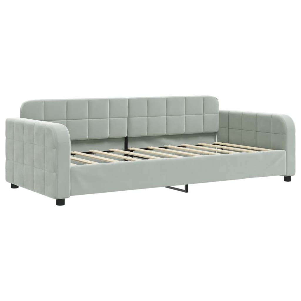 daybed med udtræk og skuffer 90x190 cm velour lysegrå