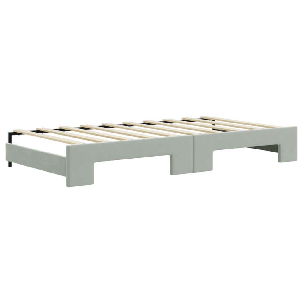 daybed med udtræk og skuffer 90x190 cm velour lysegrå