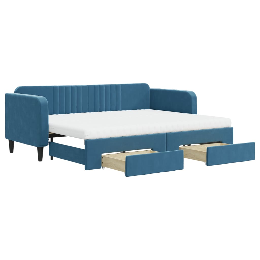 daybed med udtræk og skuffer 80x200 cm stof blå