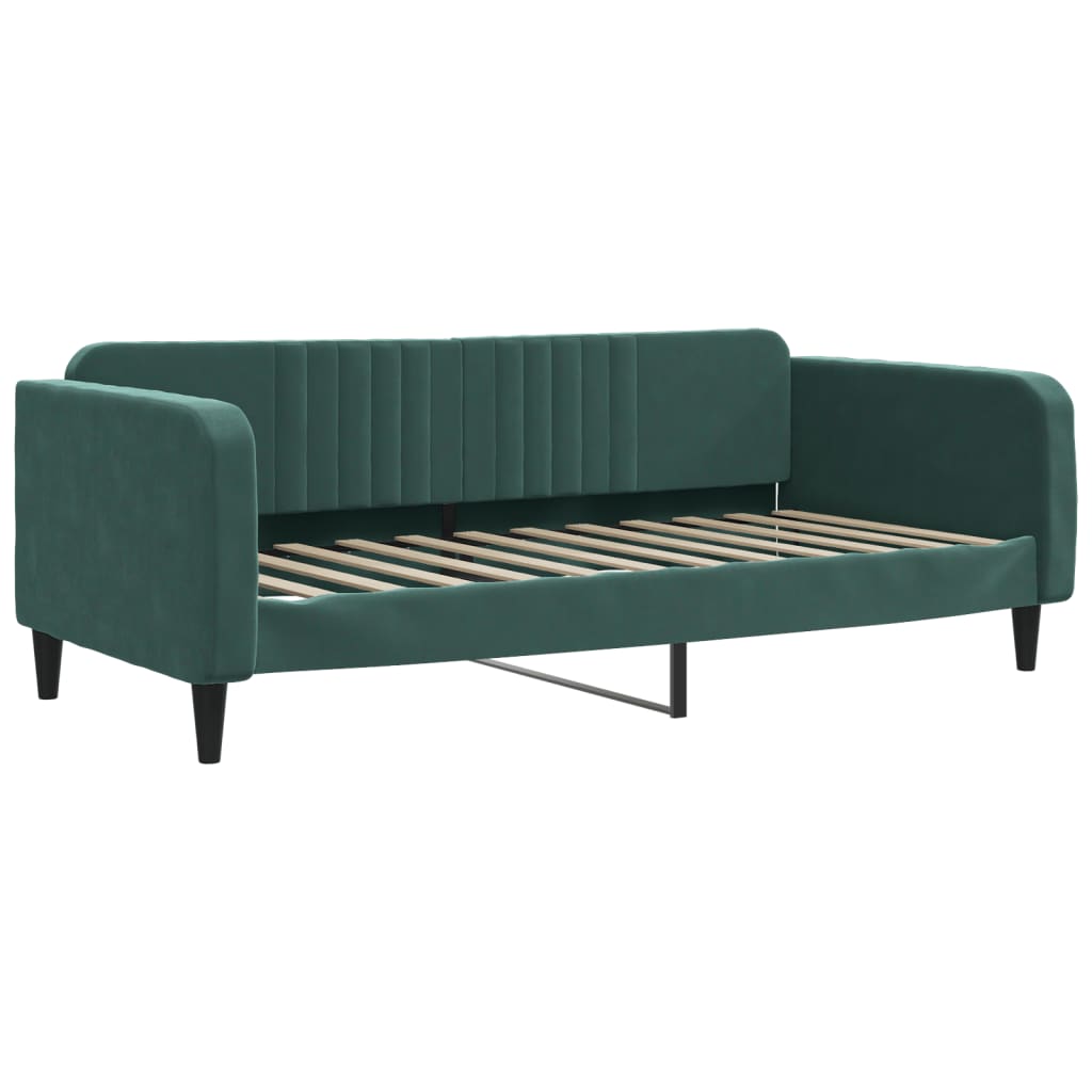 daybed med udtræk og skuffer 90x200 cm velour mørkegrøn