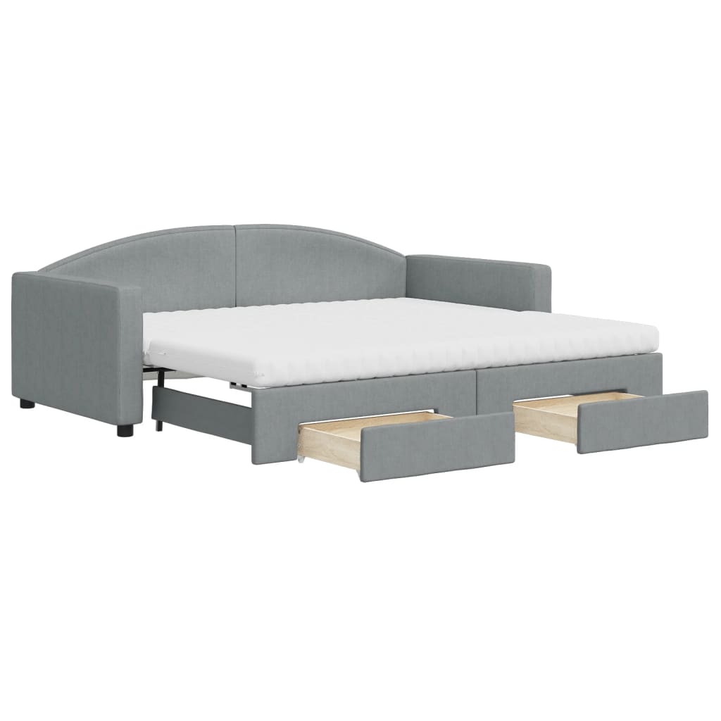 daybed med udtræk og skuffer 90x190 cm stof lysegrå