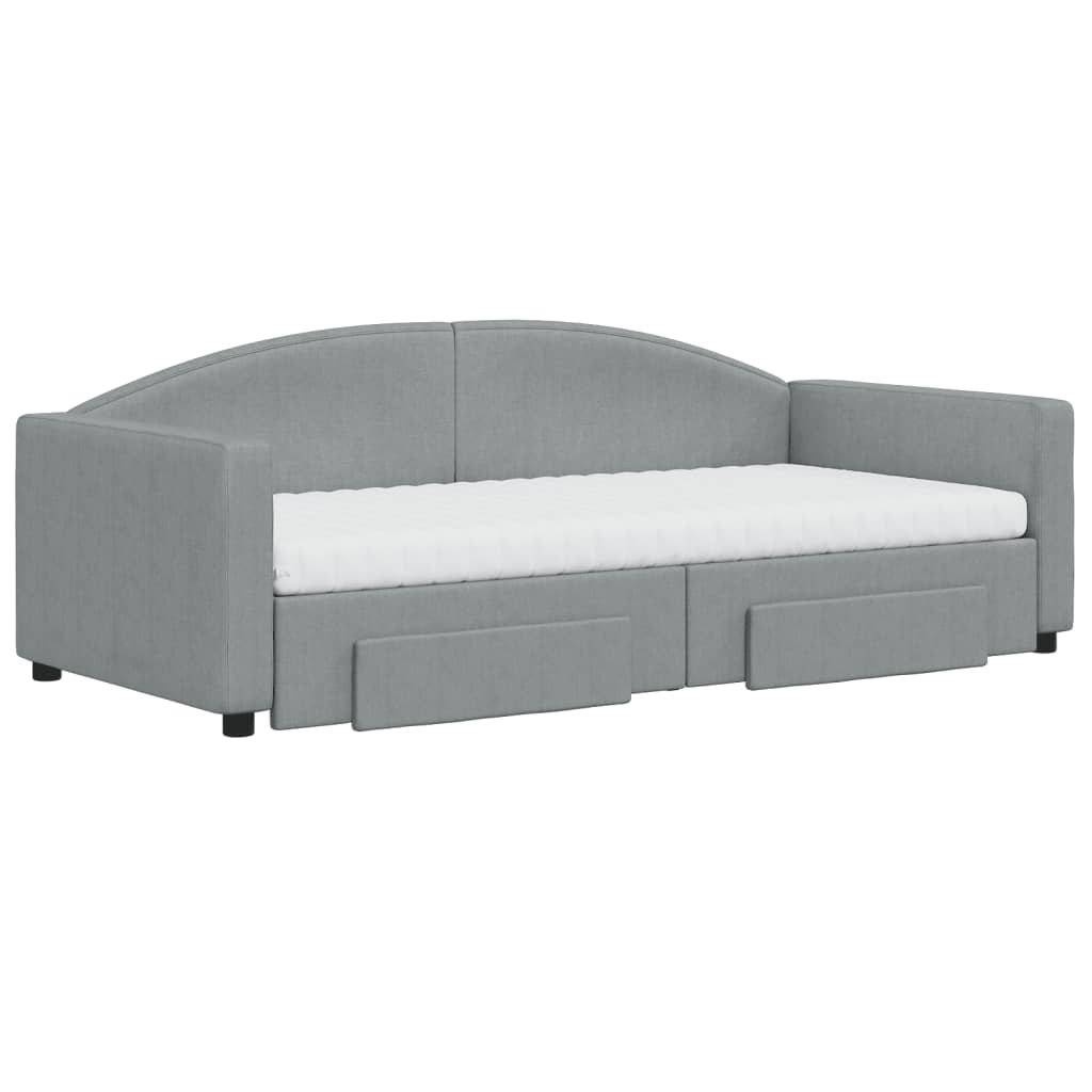daybed med udtræk og skuffer 90x190 cm stof lysegrå