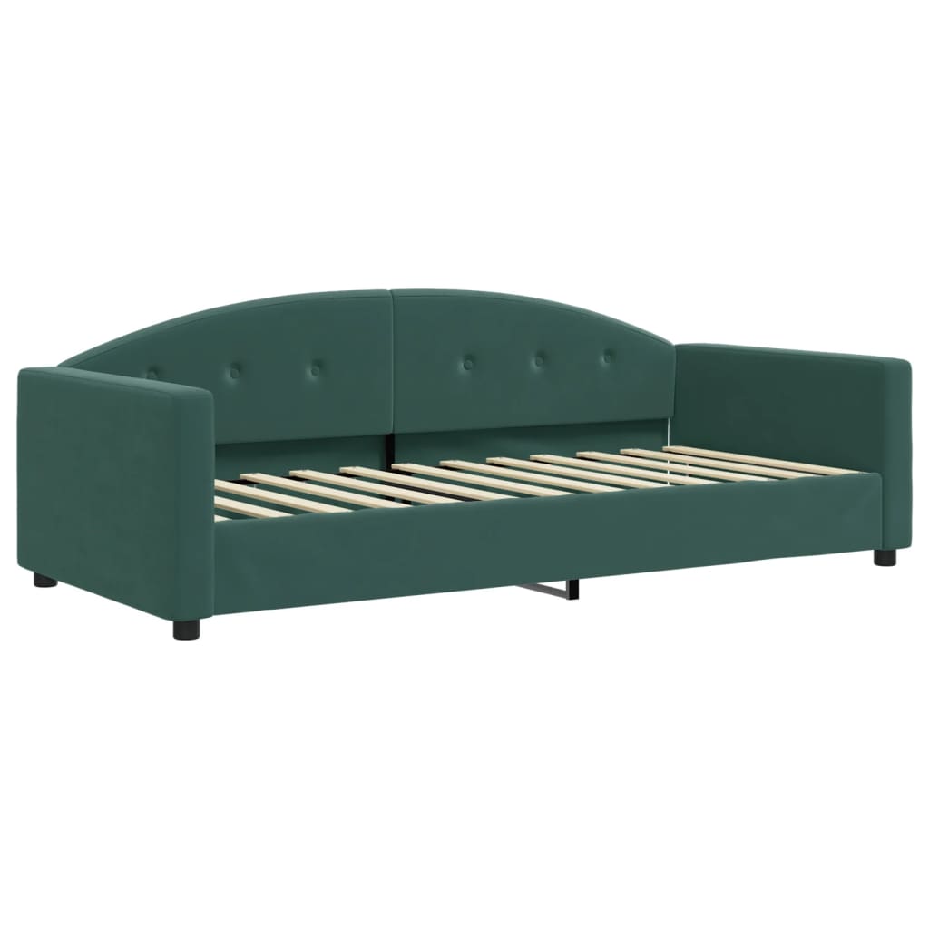 daybed med udtræk og skuffer 90x200 cm velour mørkegrøn