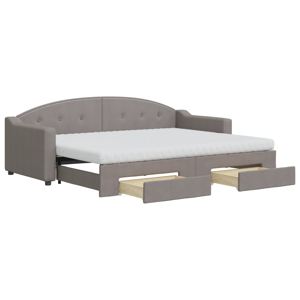daybed med udtræk og skuffer 80x200 cm stof gråbrun