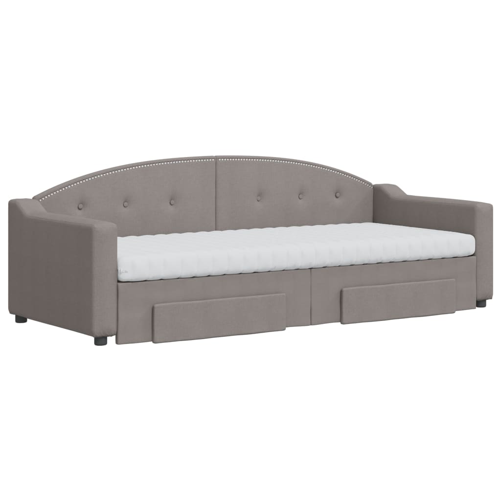 daybed med udtræk og skuffer 80x200 cm stof gråbrun