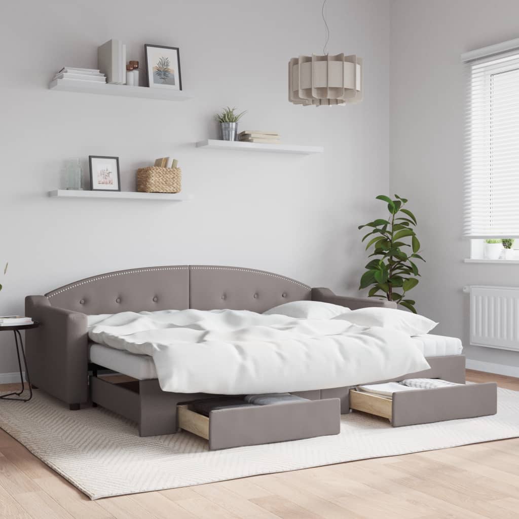 daybed med udtræk og skuffer 80x200 cm stof gråbrun